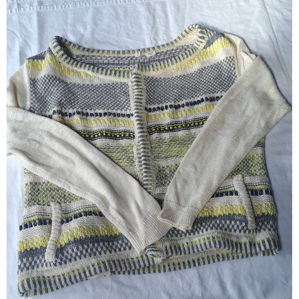 Moth  Womens Large Open Front Cardigan Striped Mixed Knit Metallic